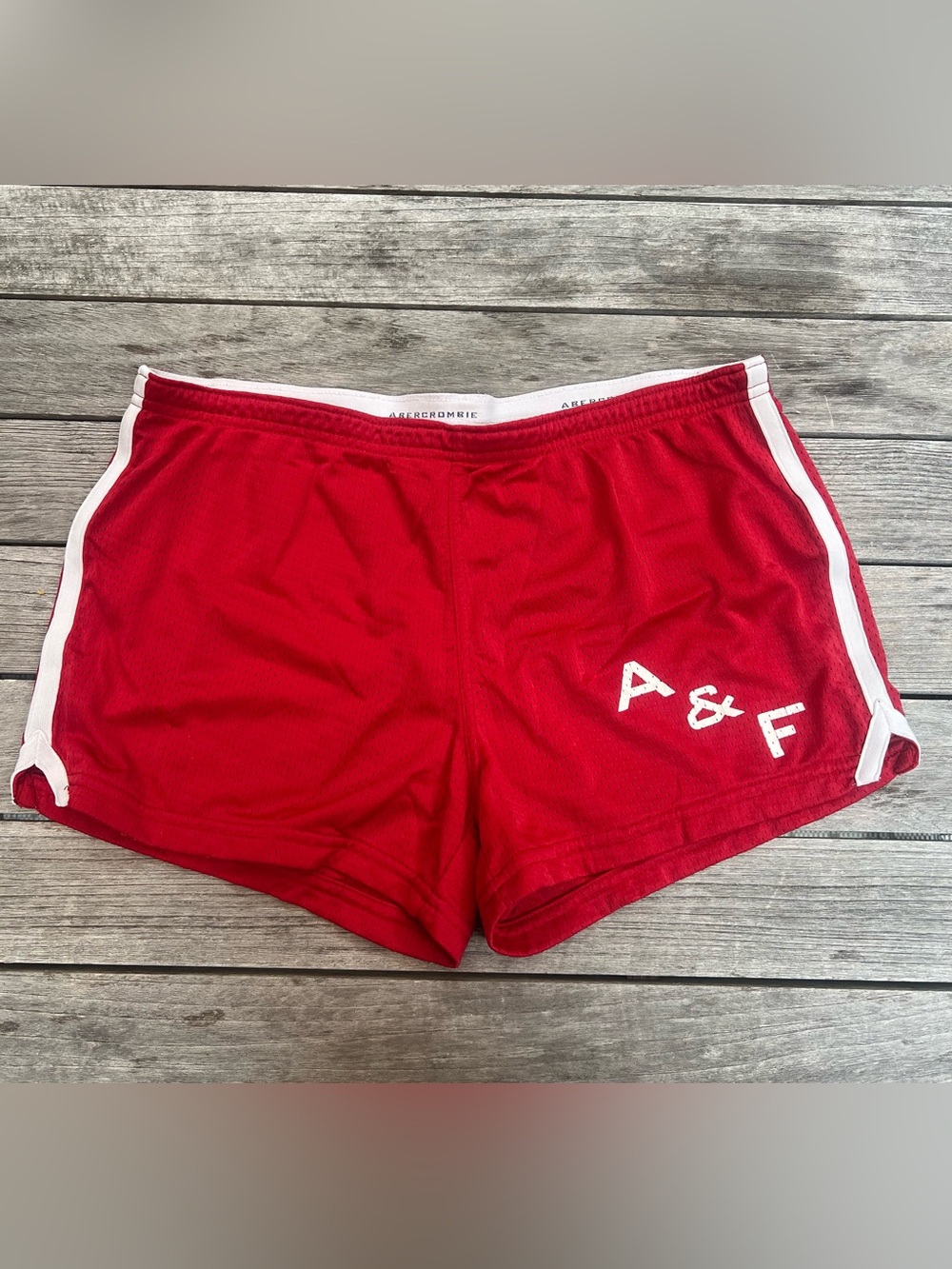Abercrombie & Fitch Red Mesh Gym Shorts with White Waistband